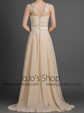 Champagne Grecian Full Length Evening Dress with Illusion Neckline QY145
